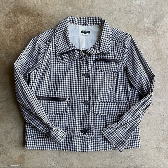 J. Crew Gingham Check Style Jacket bomber lightweight lined hidden zipper Rare - Picture 1 of 5